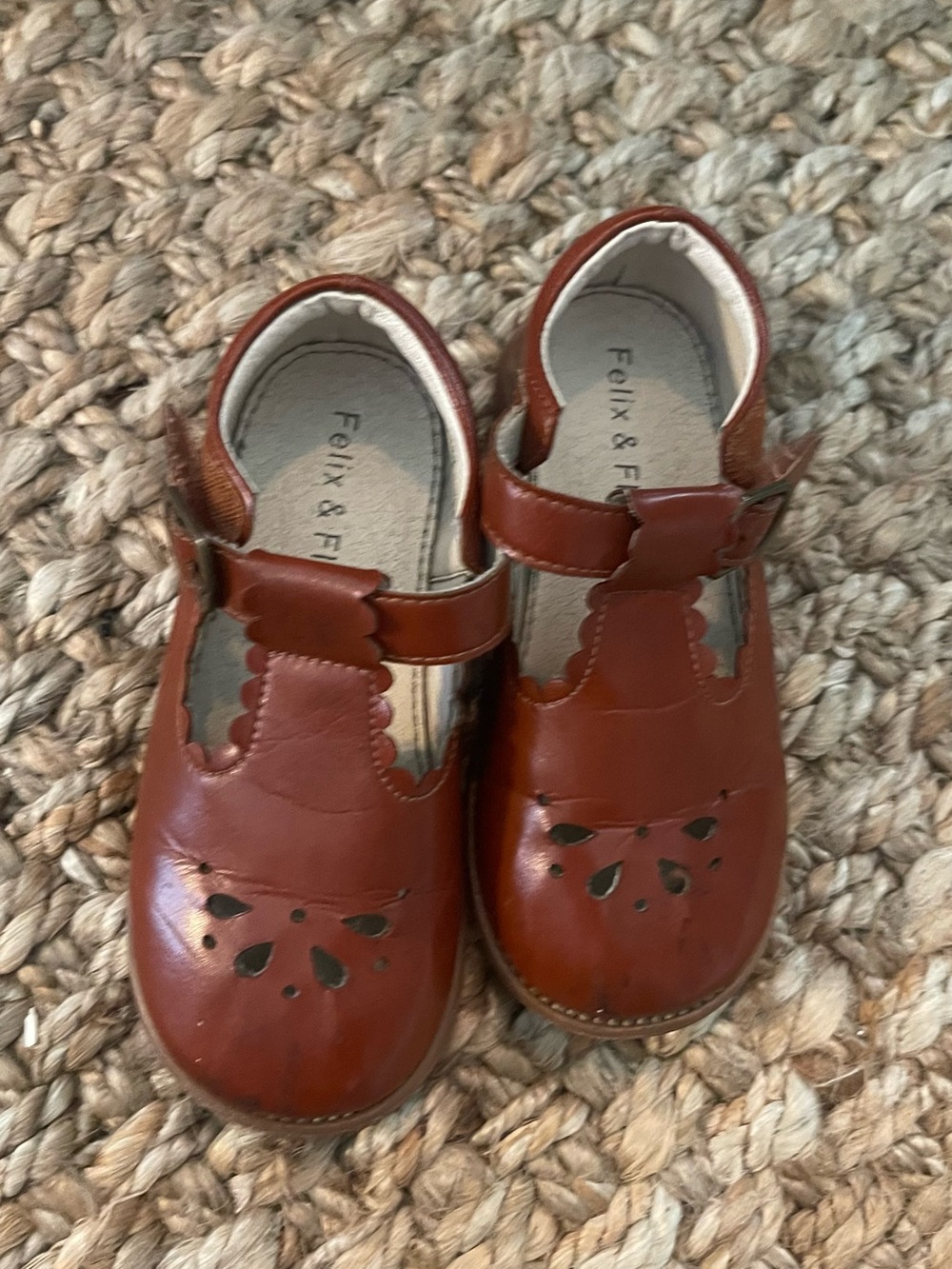Felix & Flora T-Strap Mary Jane’s Size 9 Cognac Brown